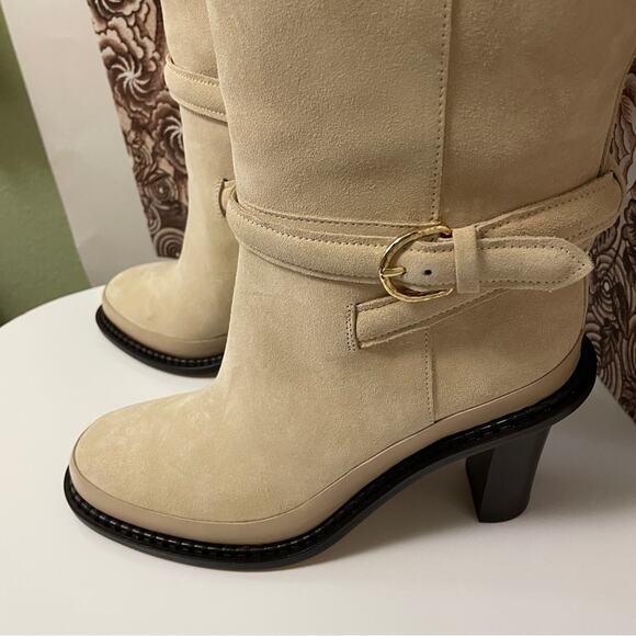 Ulla Johnson Devon Knee High Boot Color Powder US 10 EU 40 Gold Buckle Leather - Picture 5 of 16
